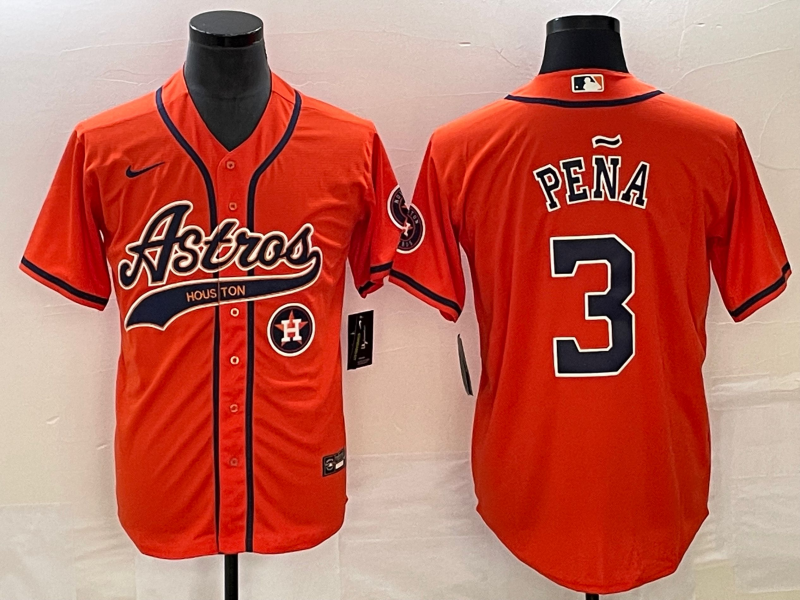 Men's Houston Astros #3 Jeremy Peña Orange With Patch Cool Base Stitched Baseball Jersey
